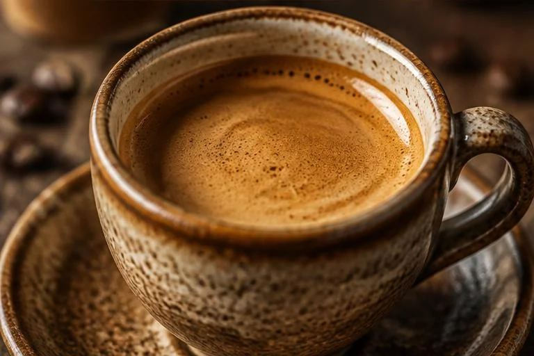 Espresso con crema espesa y aterciopelada en una taza artesanal